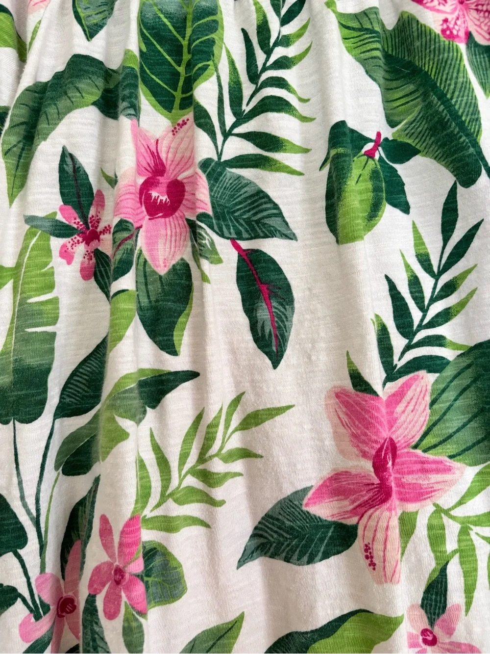 Old Navy Off-Shoulder Crop Top with Pink & Green Tropical Print GIRLS 10-12